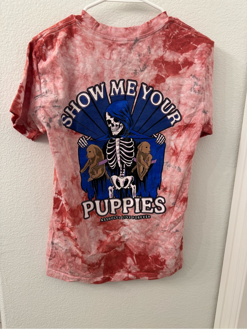 Show Me Your Puppies Tie-Dye Short Sleeve Tee - Red Small A holes Live Forever